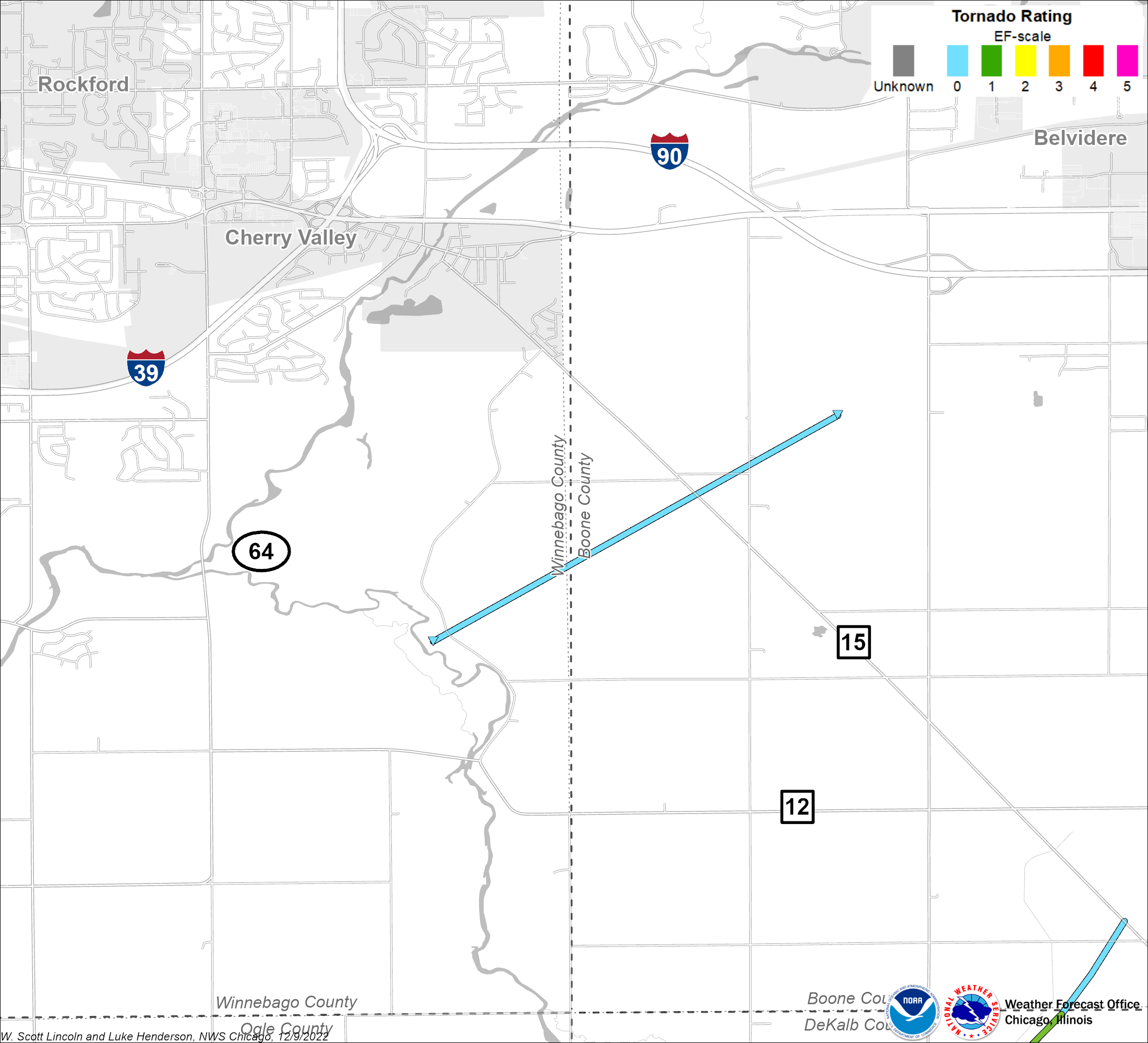 Map showing the Cherry Valley tornado track