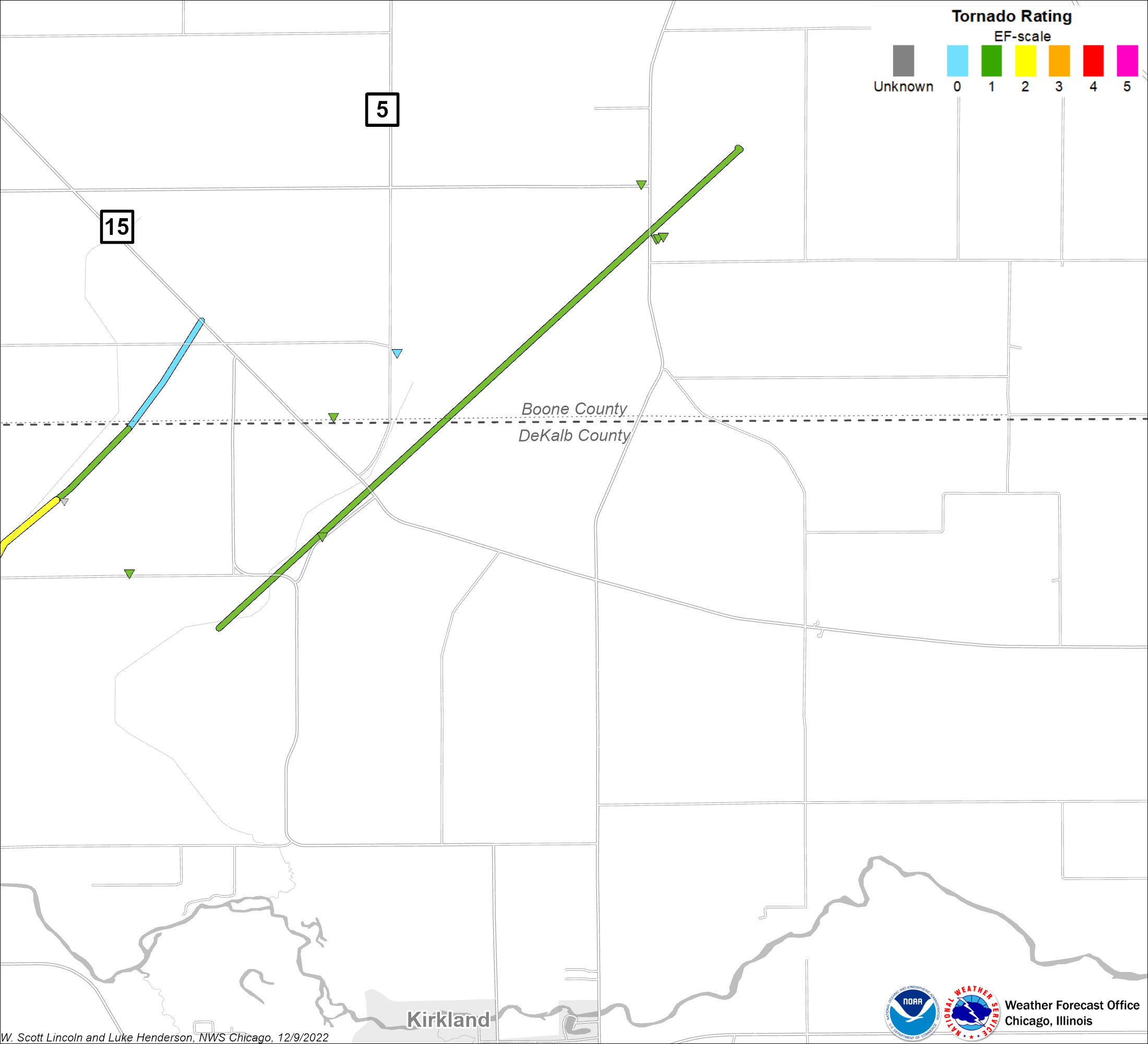 Map showing the Kirkland tornado track