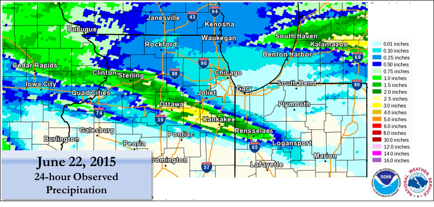 Map showing 24-hour rainfall ending on June 23, 2015, at 7:00 AM