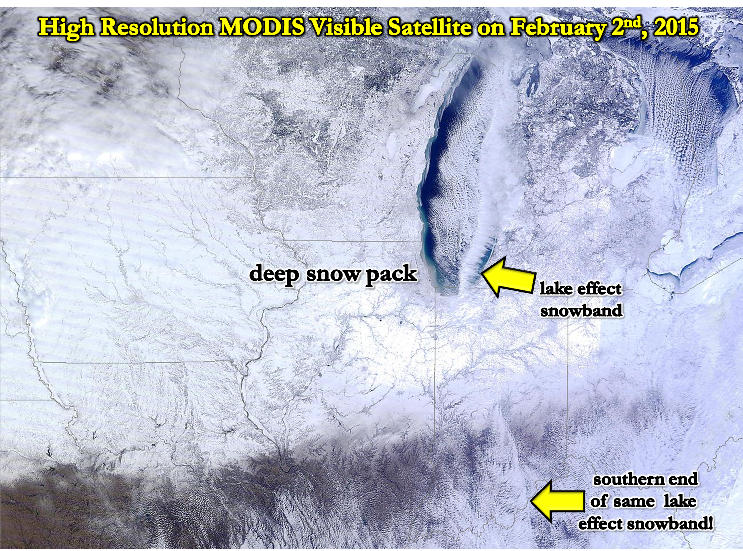 MODIS Visible Satellite Image Showing Extent of Snow