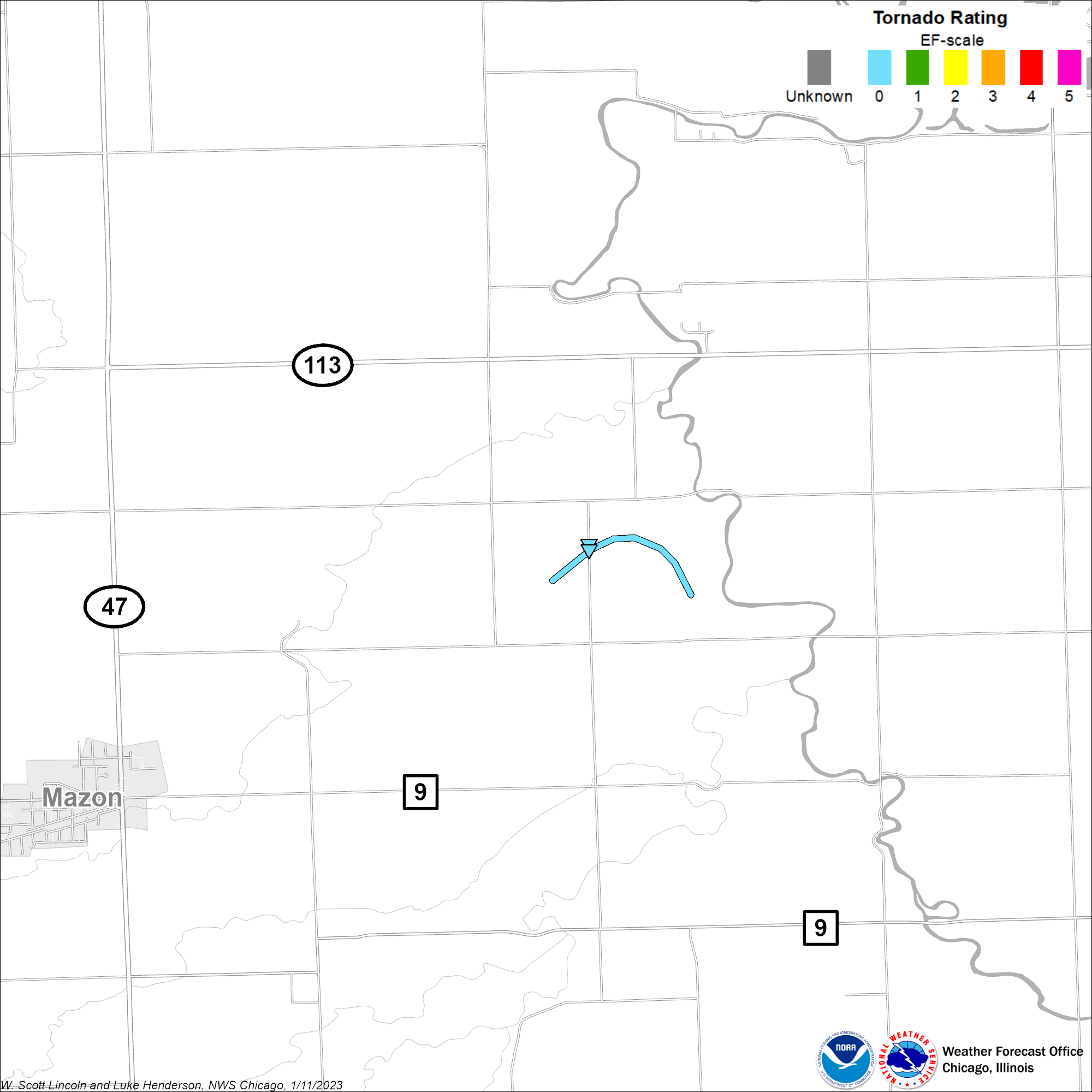Map showing track of the Mazon tornado