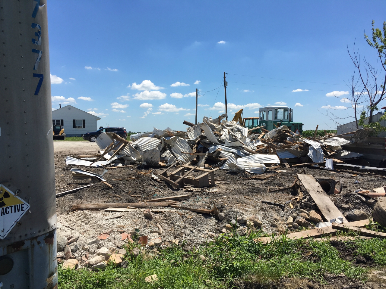 Photo showing damage to an outbuilding from the Clifton tornado