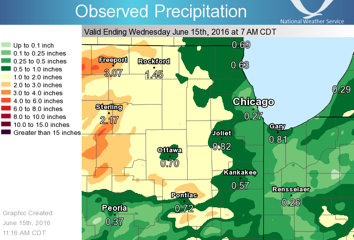 24 Hour Rainfall Ending at 7 AM June 15, 2016