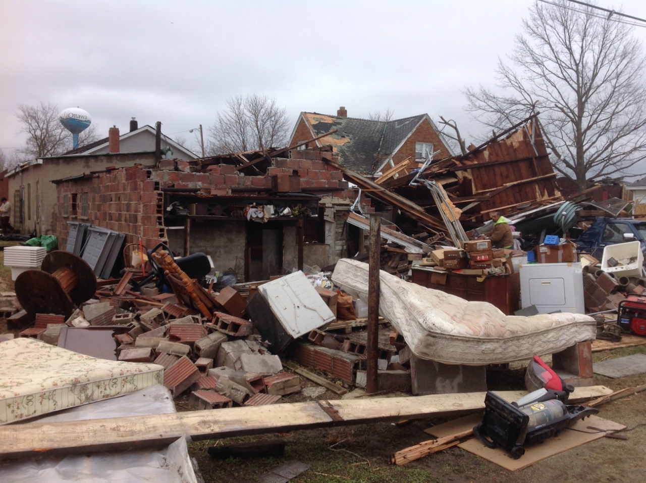 Photo showing damage from the Naplate-Ottawa tornado