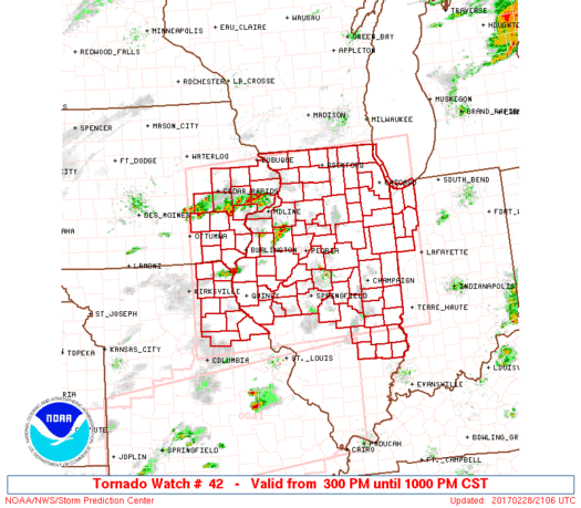 Map showing tornado watch issued on February 28 2017