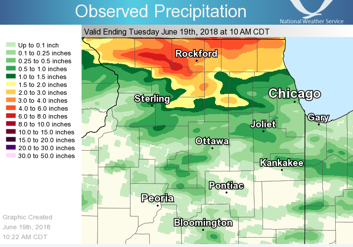 24 hour rainfall ending at 8 am Tuesday, June 19, 2018