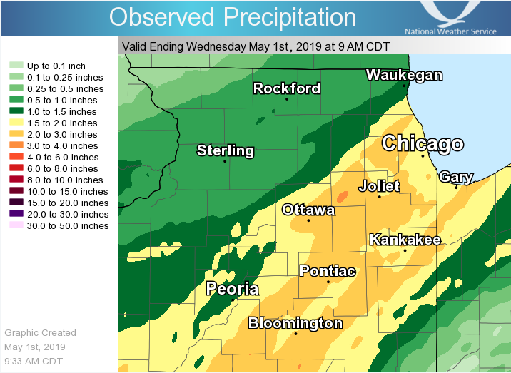 24hour rainfall across the Chicago area widespread 2inch+ totals