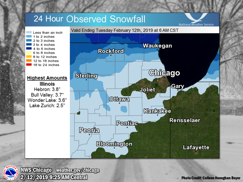 Snowfall Map for past 24 hours ending at 6 am February 12