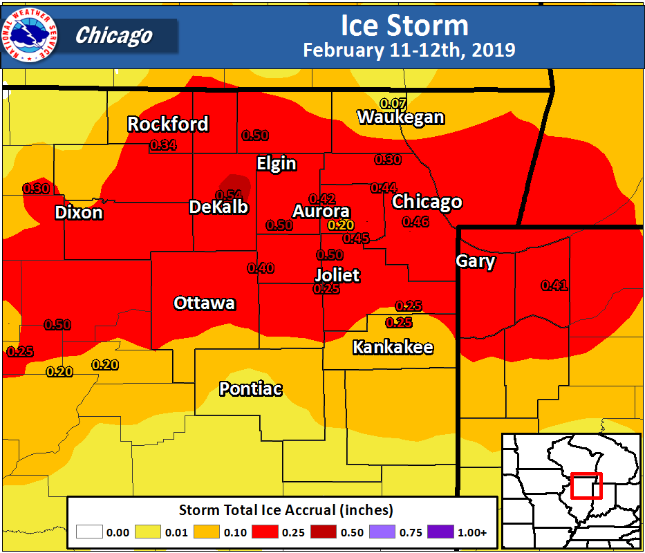 Ice Storm Map for February 11-12th, 2019