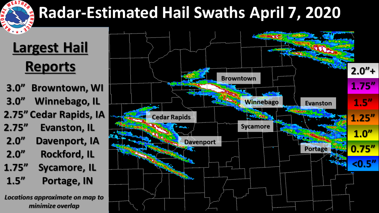 Map of hail reports from 04/07/2020