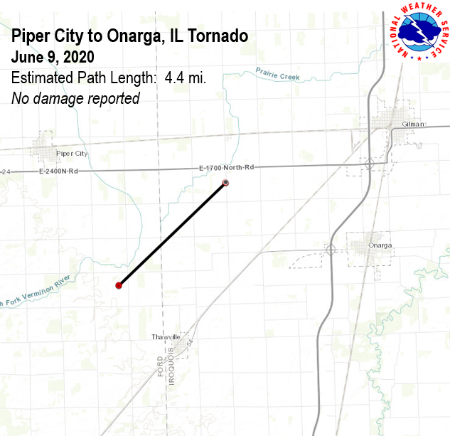 Onarga area tornado path