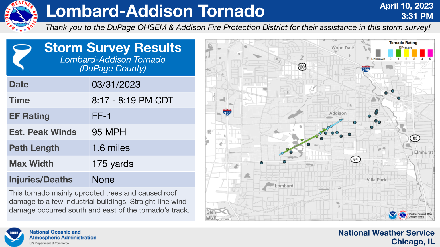 Lombard-Addison Area Tornado Map