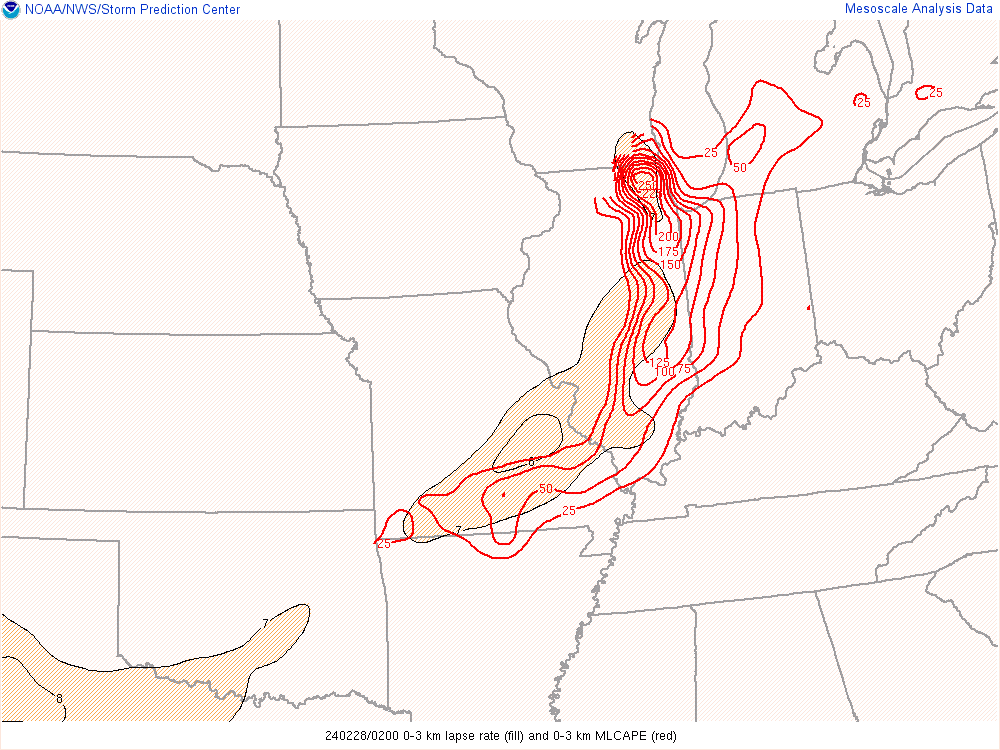 Map showing low level lapse rates on February 27 2024