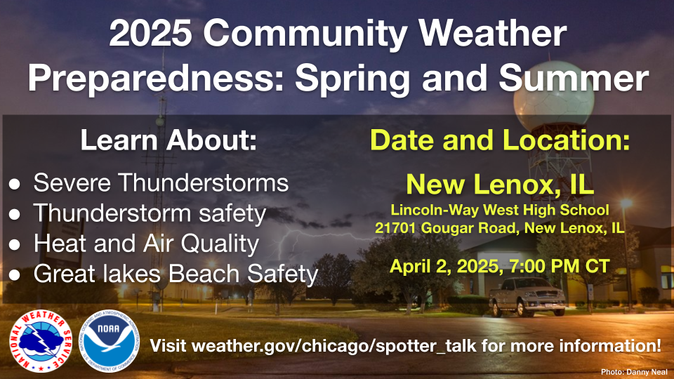 New Lenox Severe Weather Preparedness Training April 2, 2025 at 7 PM CDT. 