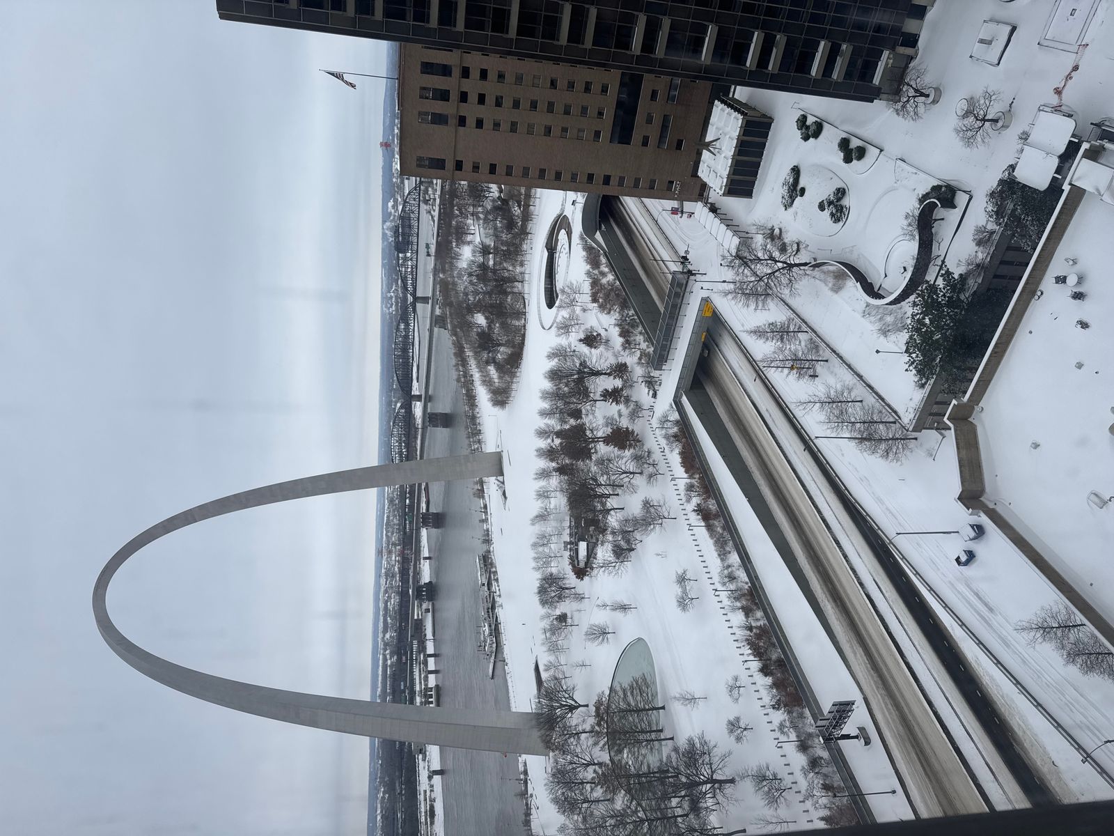 Photo of snowfall in downtown St. Louis, MO.