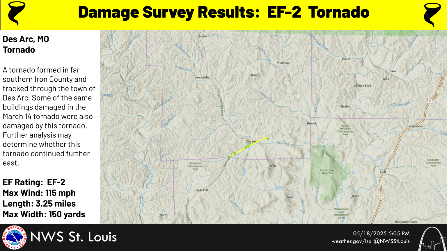 Survey summary of the St. Louis tornado