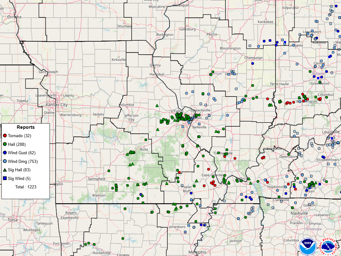 Local Storm Report map from May 16, courtesy of the Storm Prediction Center