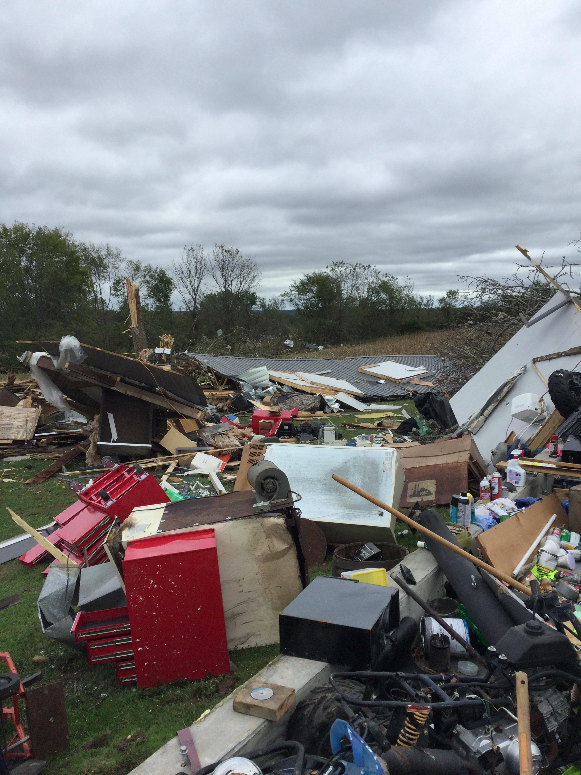 Photo of a garage that was destroyed by a tornado in Chester, IL.