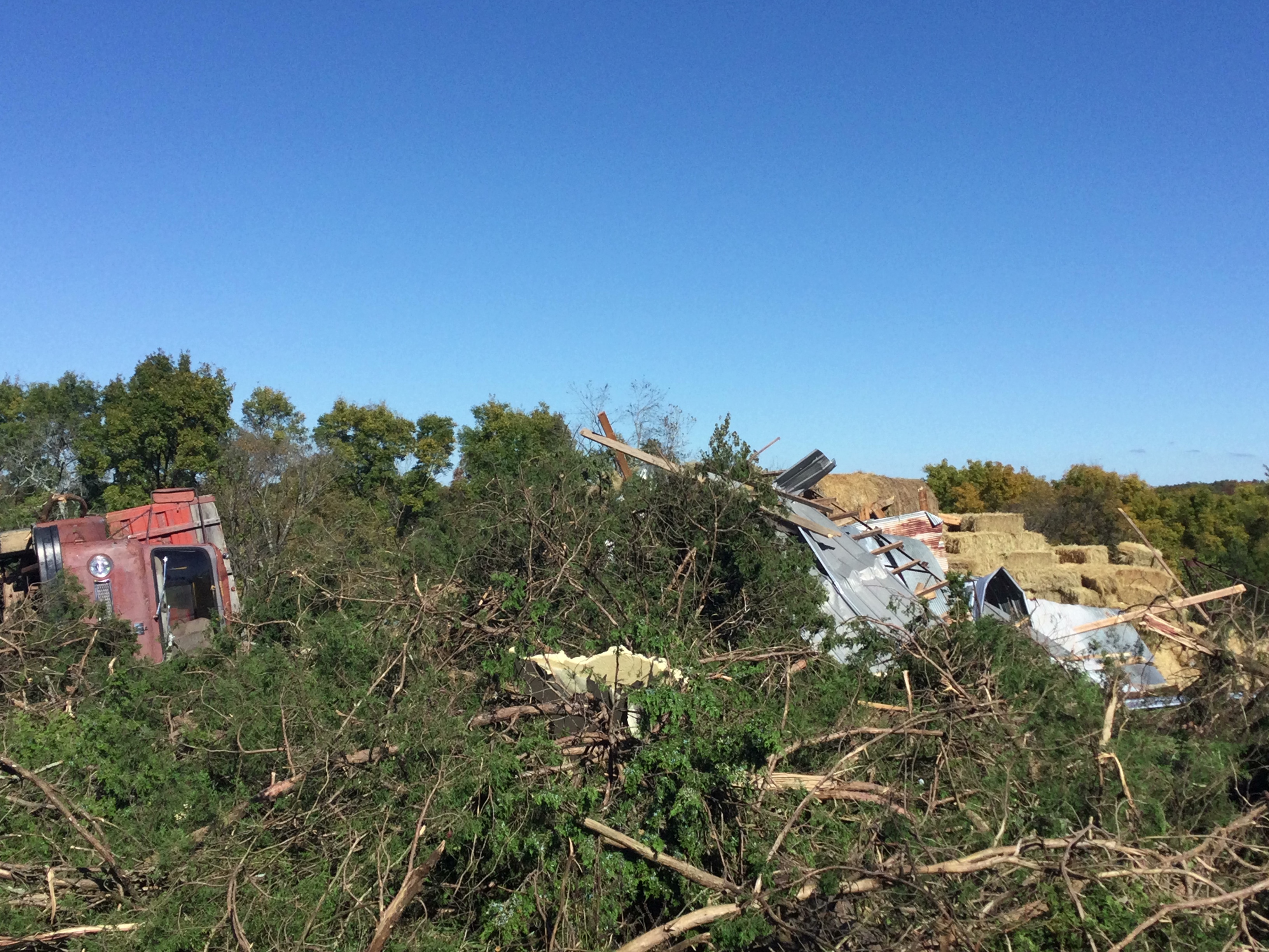 Photo of tornado damage just southwest of Coffman, MO.