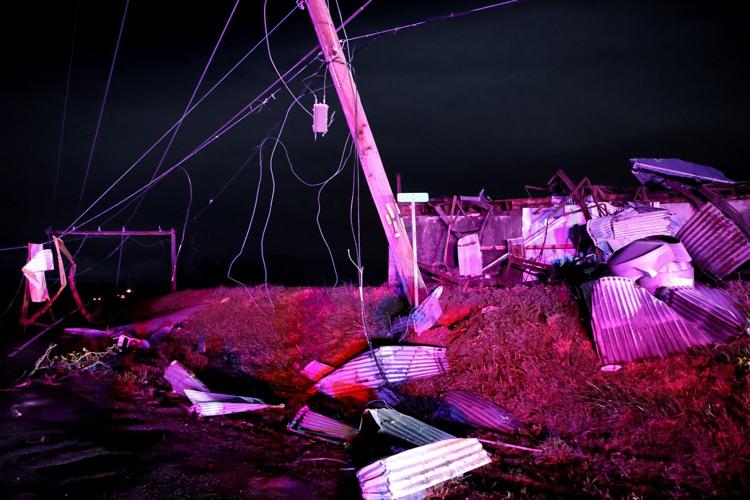 A quonset hut destroyed by a tornado in Bremen, IL.