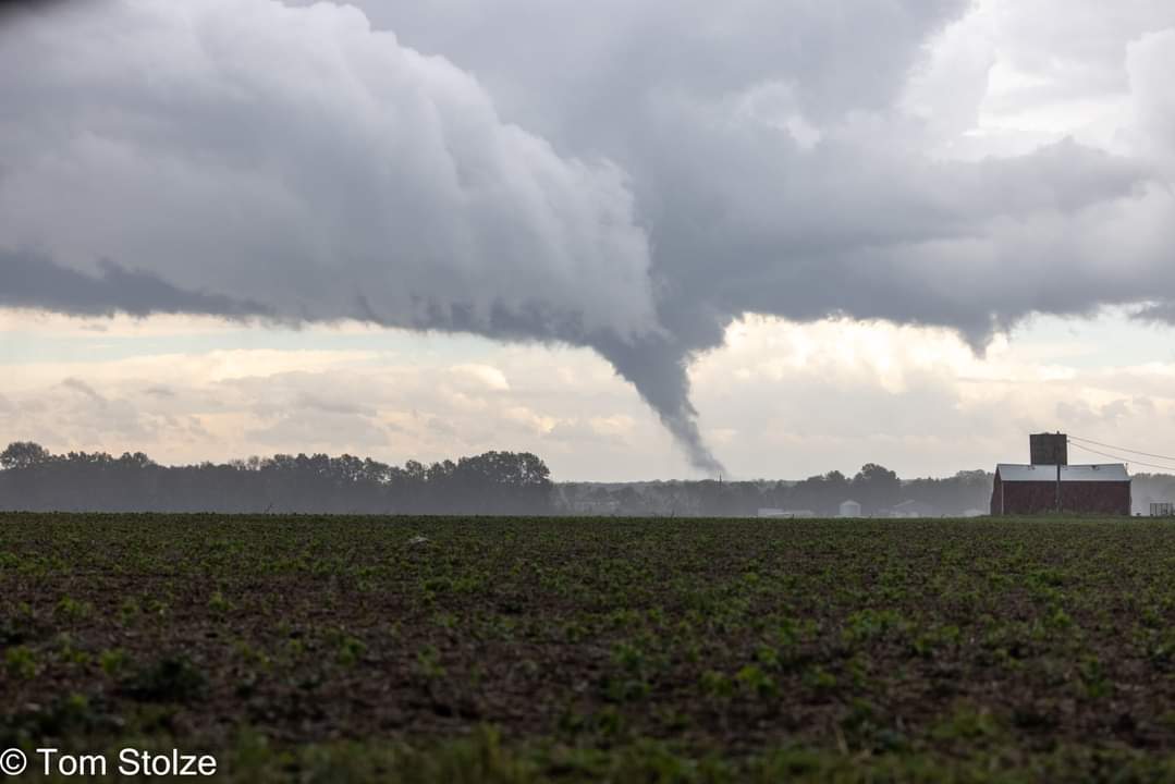Photo of the tornado as it began to touch down near Wrights, IL.