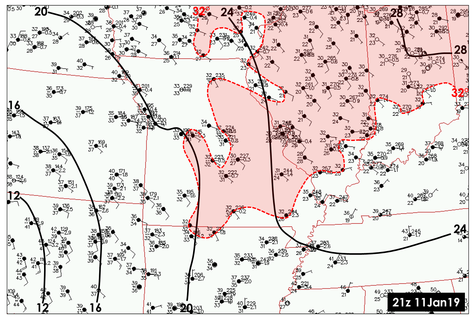 Surface map plot at 3PM (21z) on January 11, 2019.