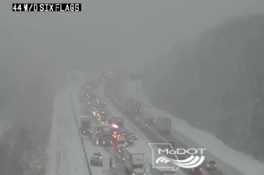 MODOT web camera photo of snow covered I-44 near Six Flags.