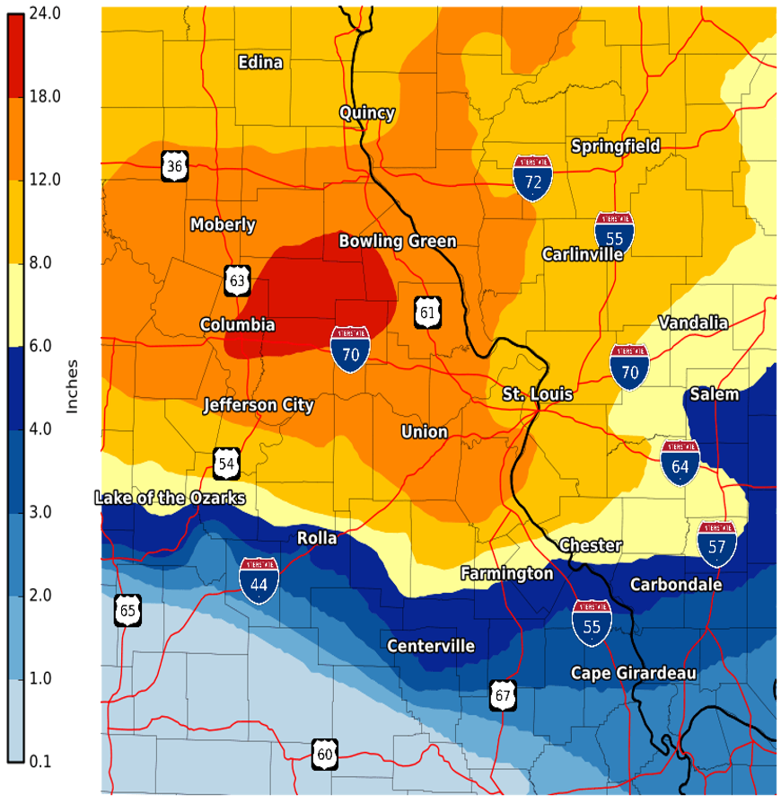 Storm total snowfall map.