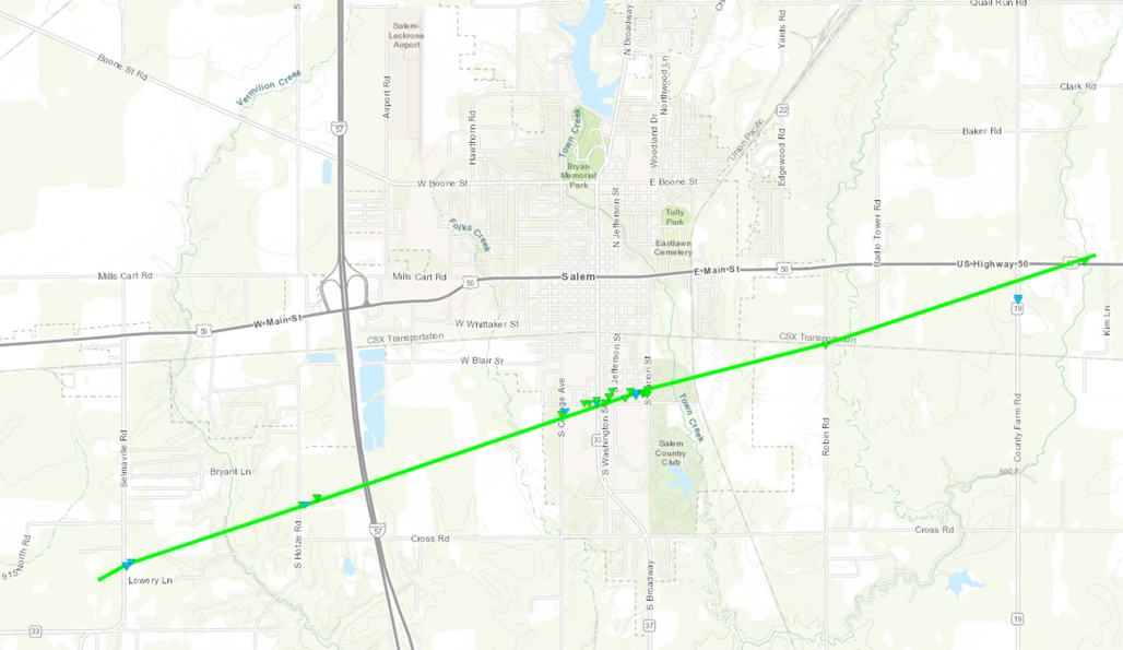 Map of Salem, IL tornado track