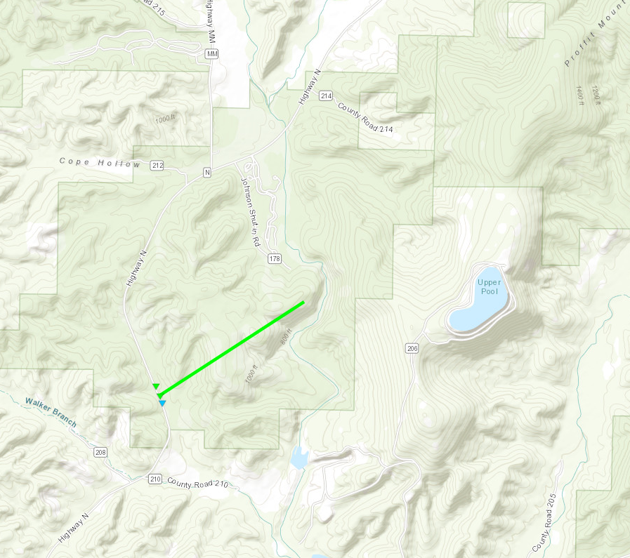 A map of the track of the Johnson Shut-Ins State Park tornado on October 24, 2021.