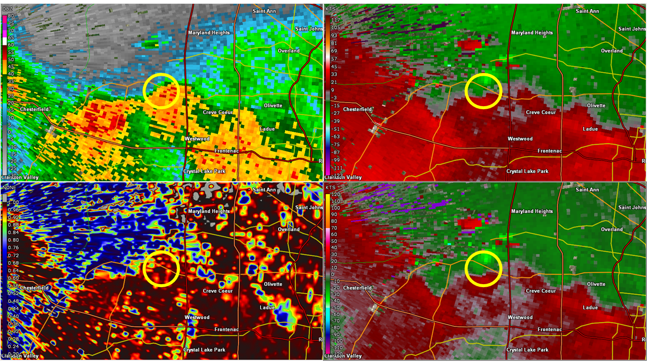 Radar data from the Creve Coeur, MO tornado.