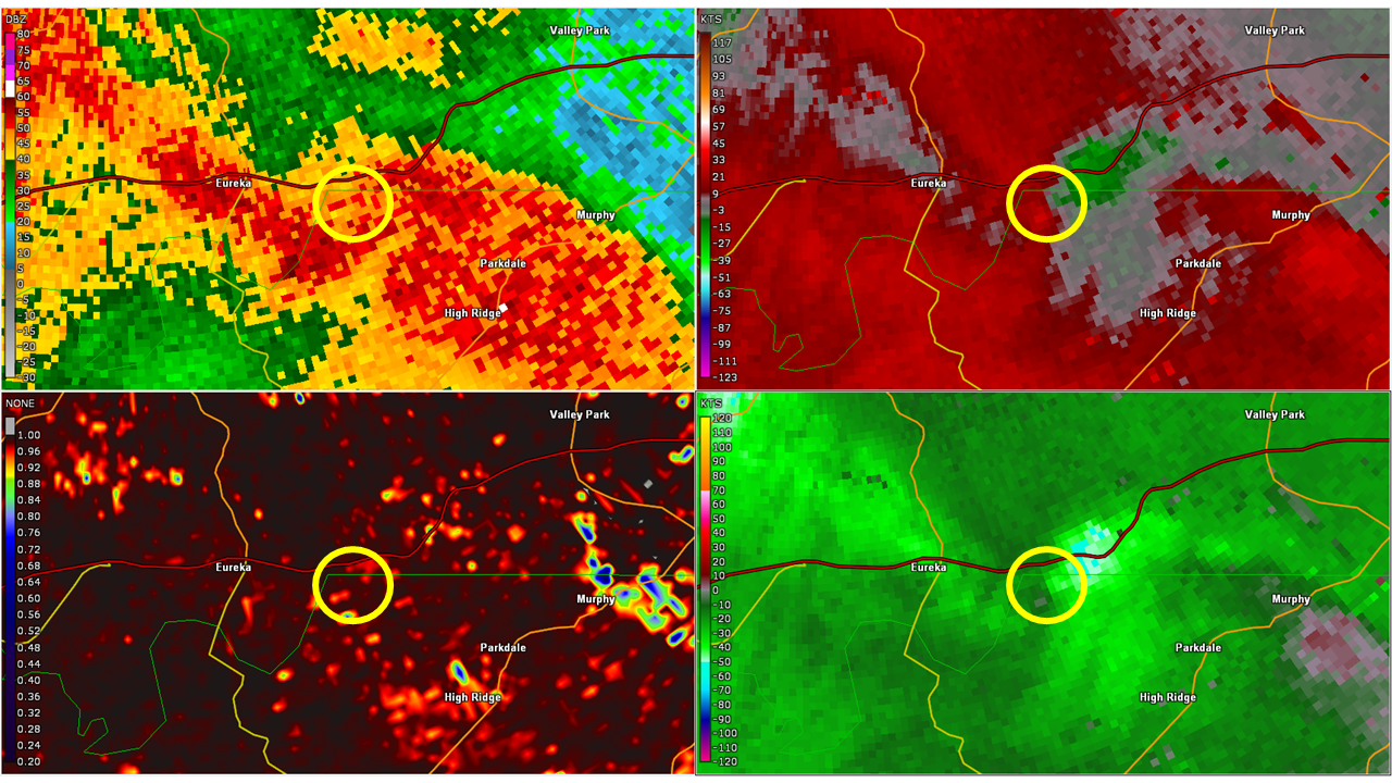 Radar data from the Eureka, MO tornado.