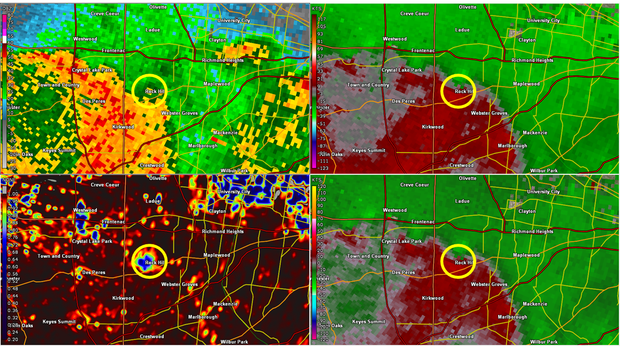 Radar data from the Kirkwood, MO tornado.