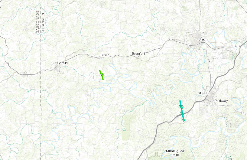 Map of Leslie, MO tornado track