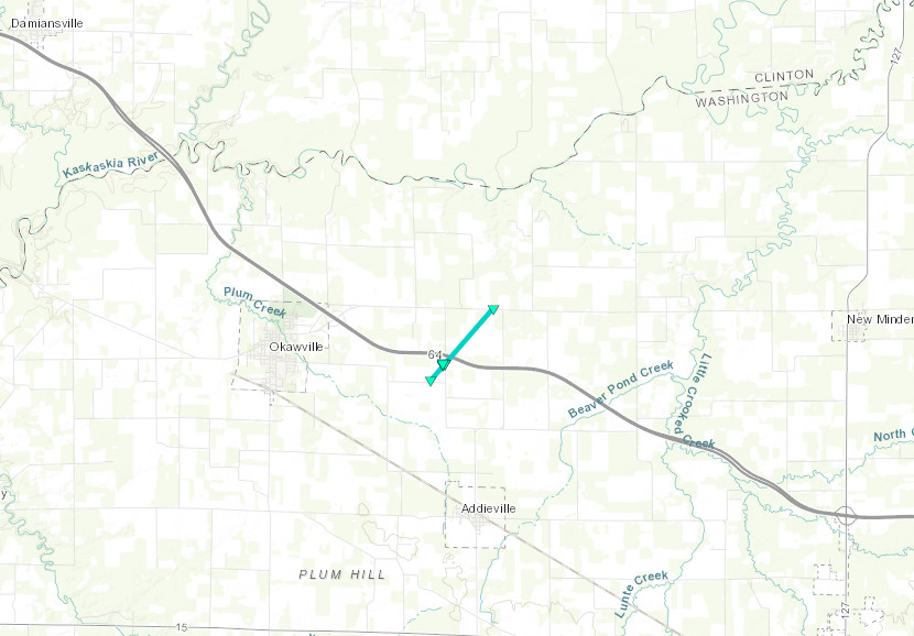 Map of Okawville, IL tornado track