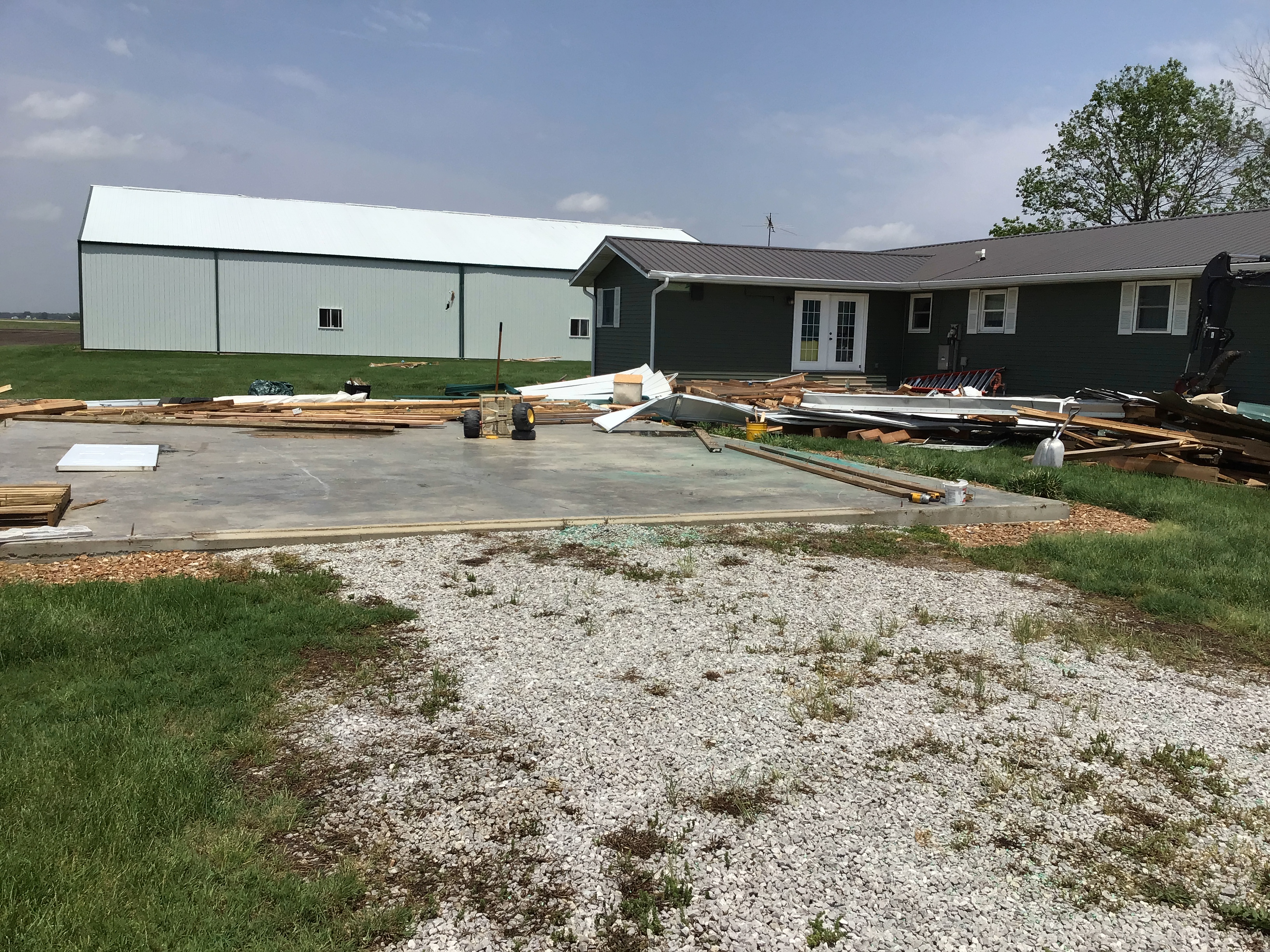 A shed was destroyed, leaving only the concrete slab beneath it.