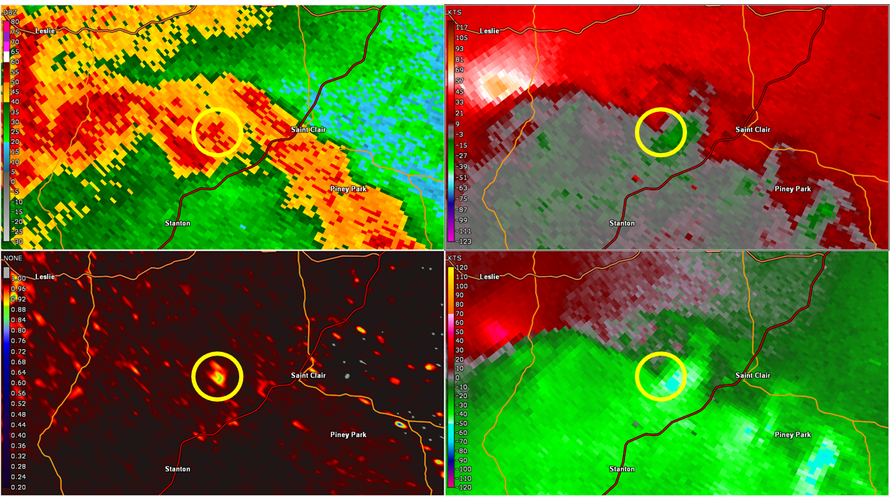 Radar data from the St. Clair, MO tornado.