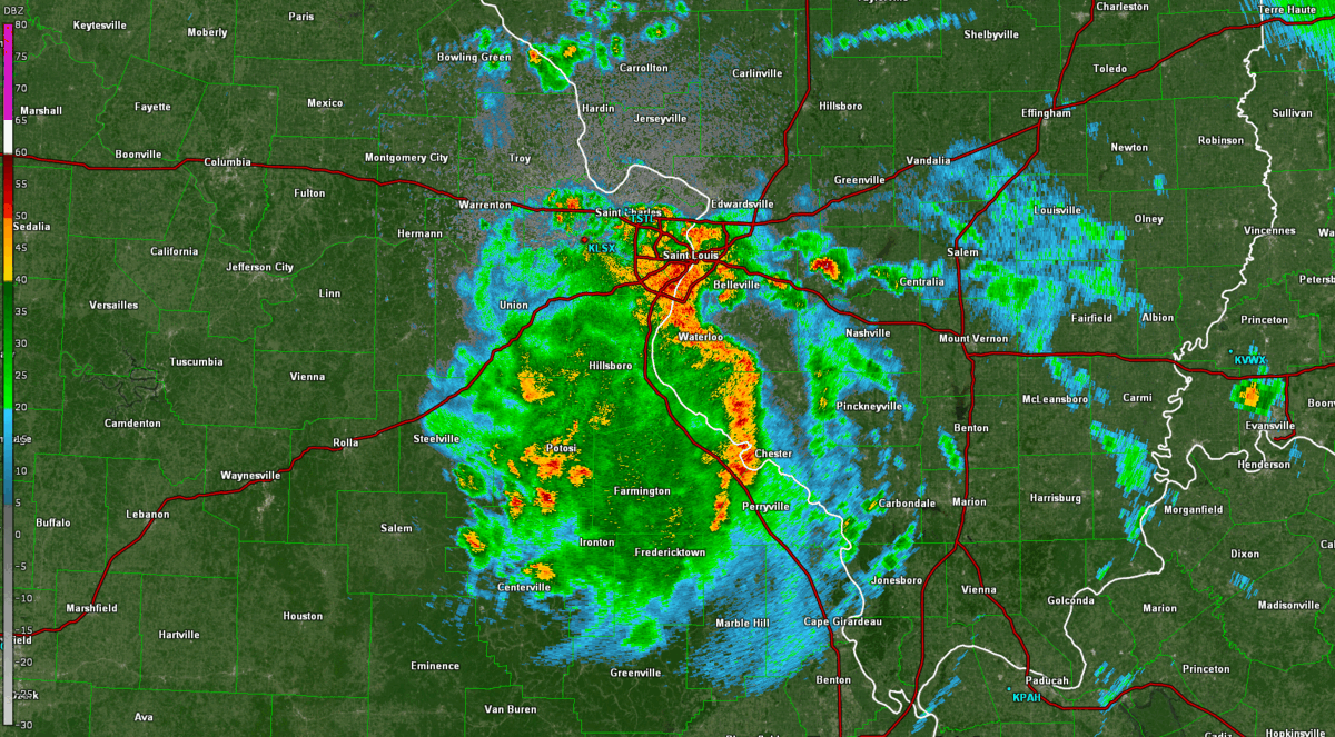 A regional radar loop from KLSX in St. Louis starting at 5:21Â PM. During this loop, three tornadoes occurred in west-central IllinoisÂ and notable straight-line wind damageÂ occurred in southeast Missouri and southwest Illinois.