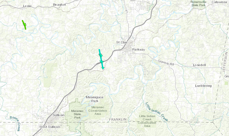 Map of St. Clair, MO tornado track