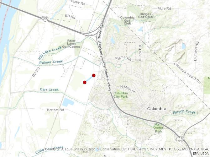 Map of Columbia, IL tornado track
