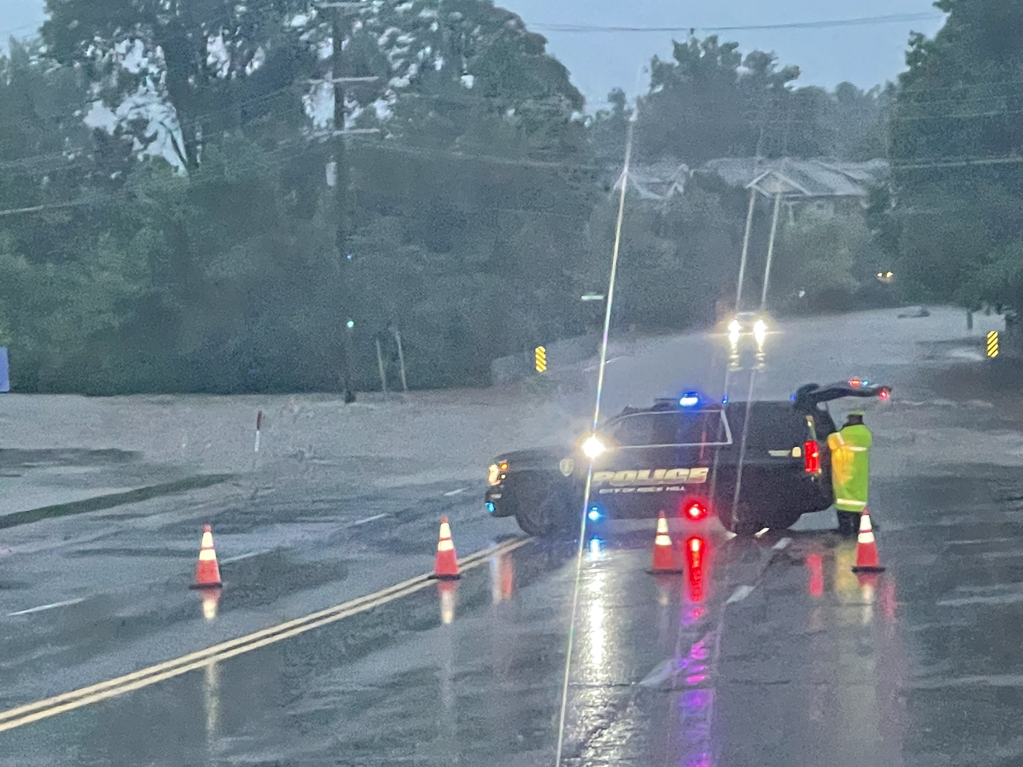 Flooding on McKnight and Litzsinger Roads in Brentwood, MO.