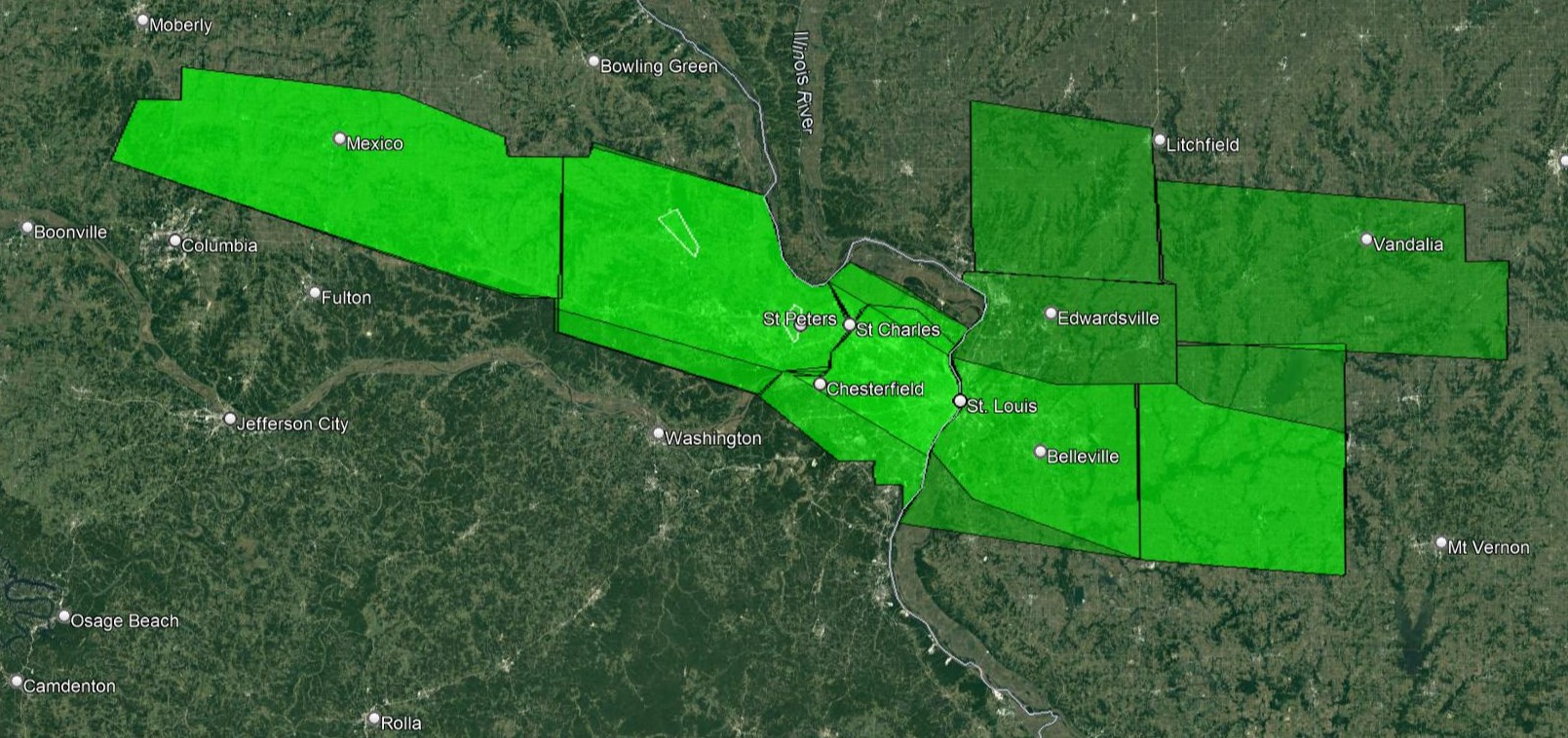 Map of all of the flash flood warnings issued for this event. One of these warnings, for parts of St. Louis City and St. Louis County, was a "Flash Flood Emergency." This type of Flash Flood Warning is reserved for high-end flash flooding events.