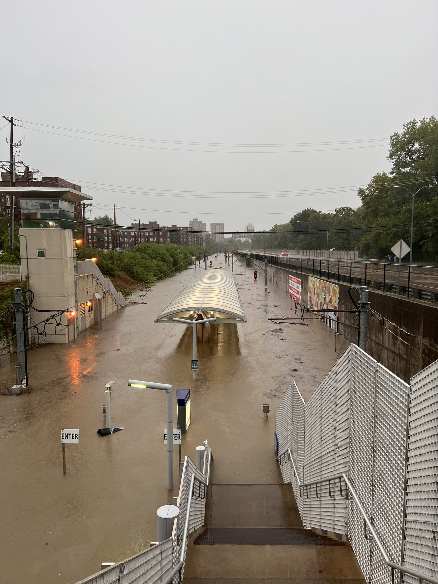 Flooding at the Forest Park - DeBaliviere MetroLink station in St. Louis, MO.