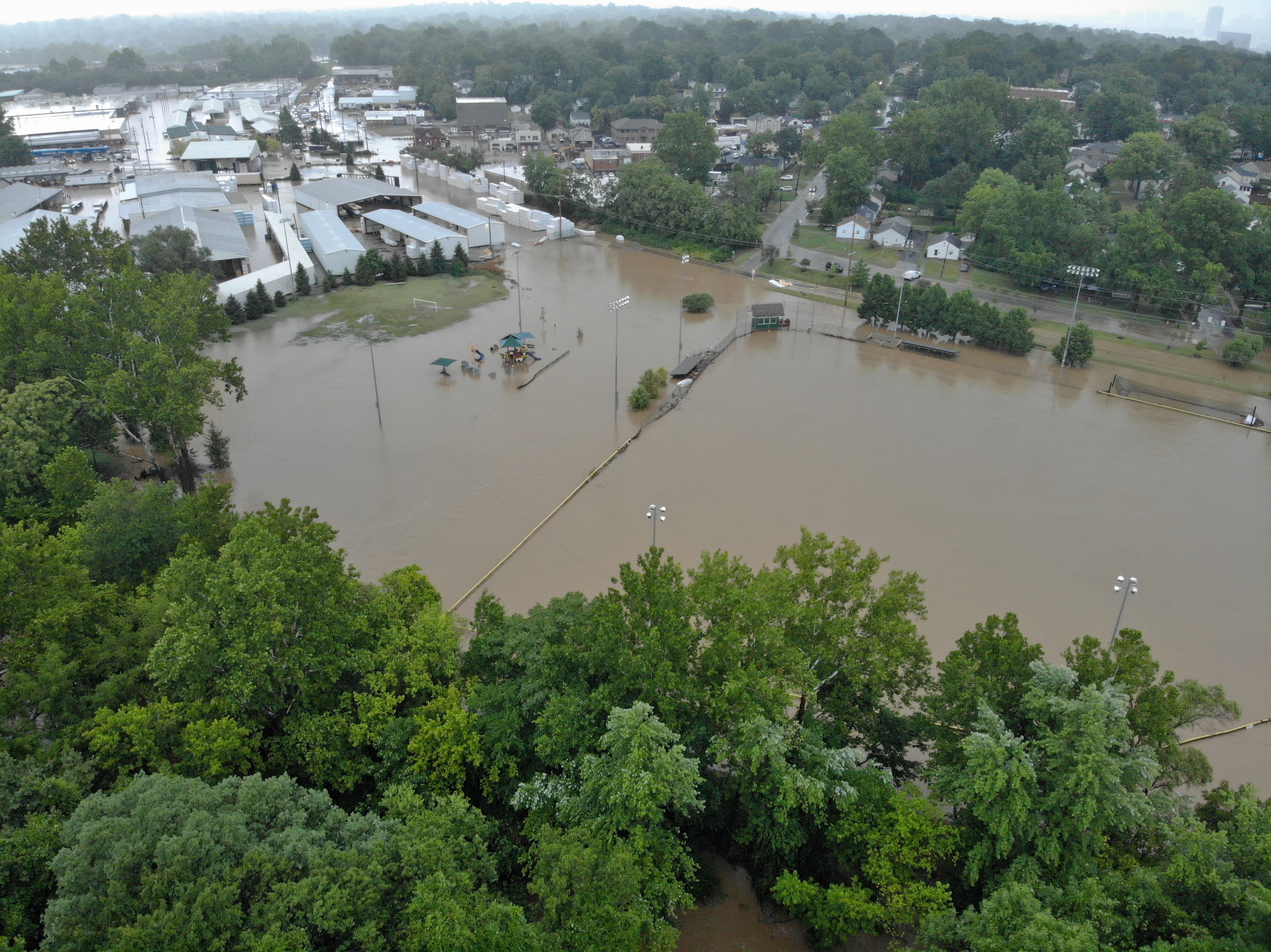 Flooding at the Brentwood Sports Complex off of Russell Avenue in Brentwood, MO