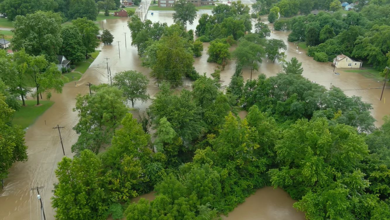 Flooding at the intersection of West F Street and 3rd Street in Belleville, IL.