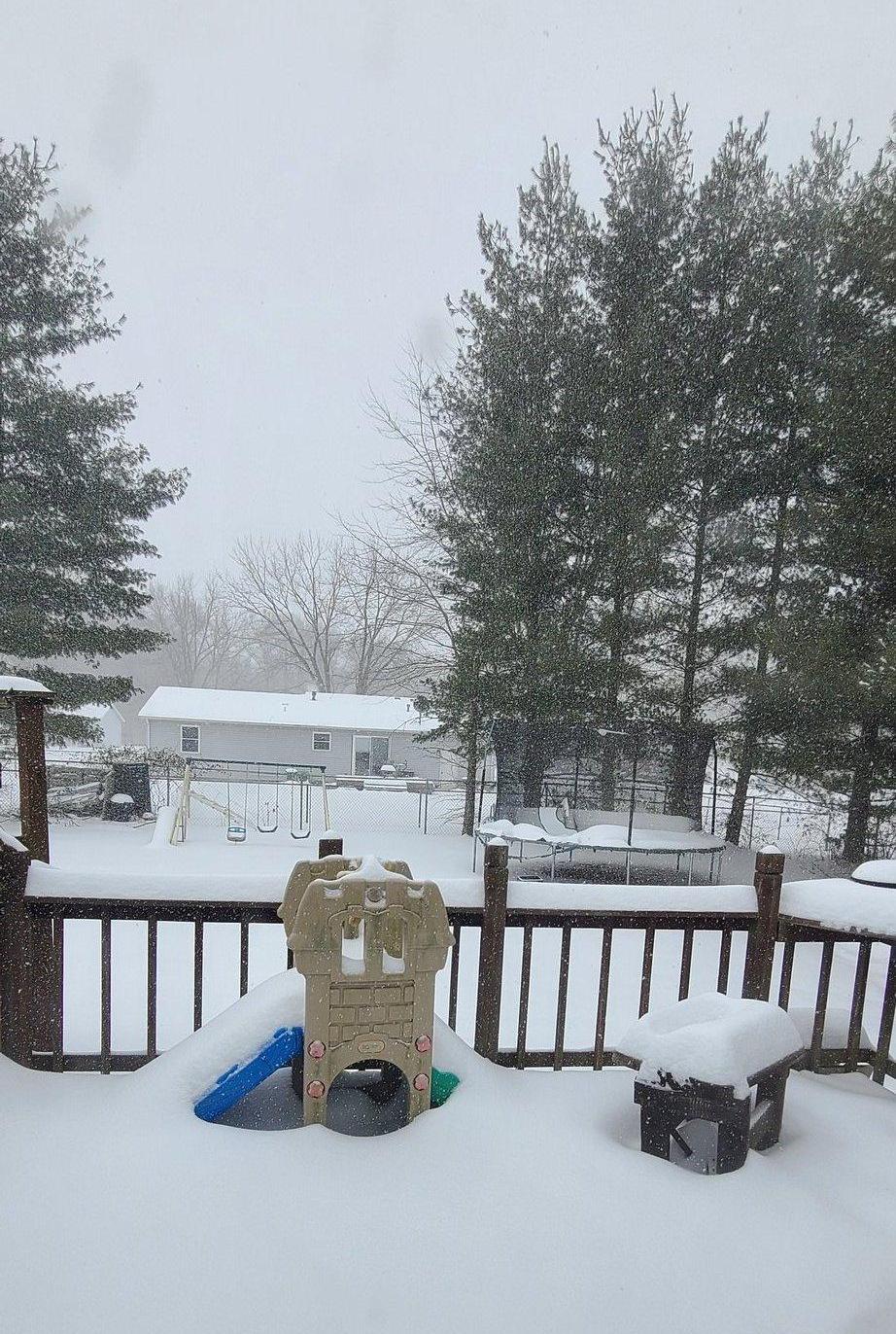 Photo of a snowy backyard.