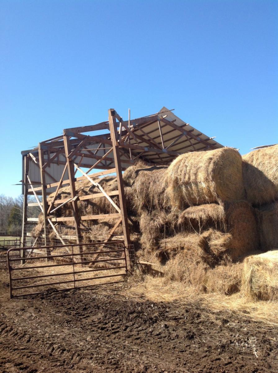 Photo of hay barn that was damaged on County Road 529.