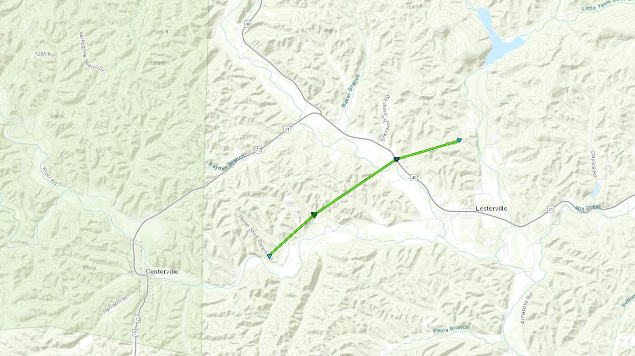 Map of tornado track northwest of Lesterville, MO on February 28th, 2017.