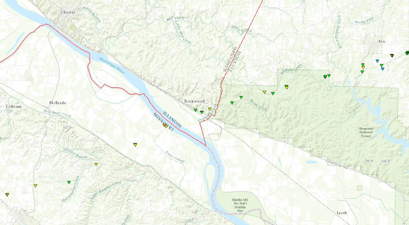 Map of tornado track in Randolph County IL on February 28th, 2017. Part of Perryville, MO tornado.