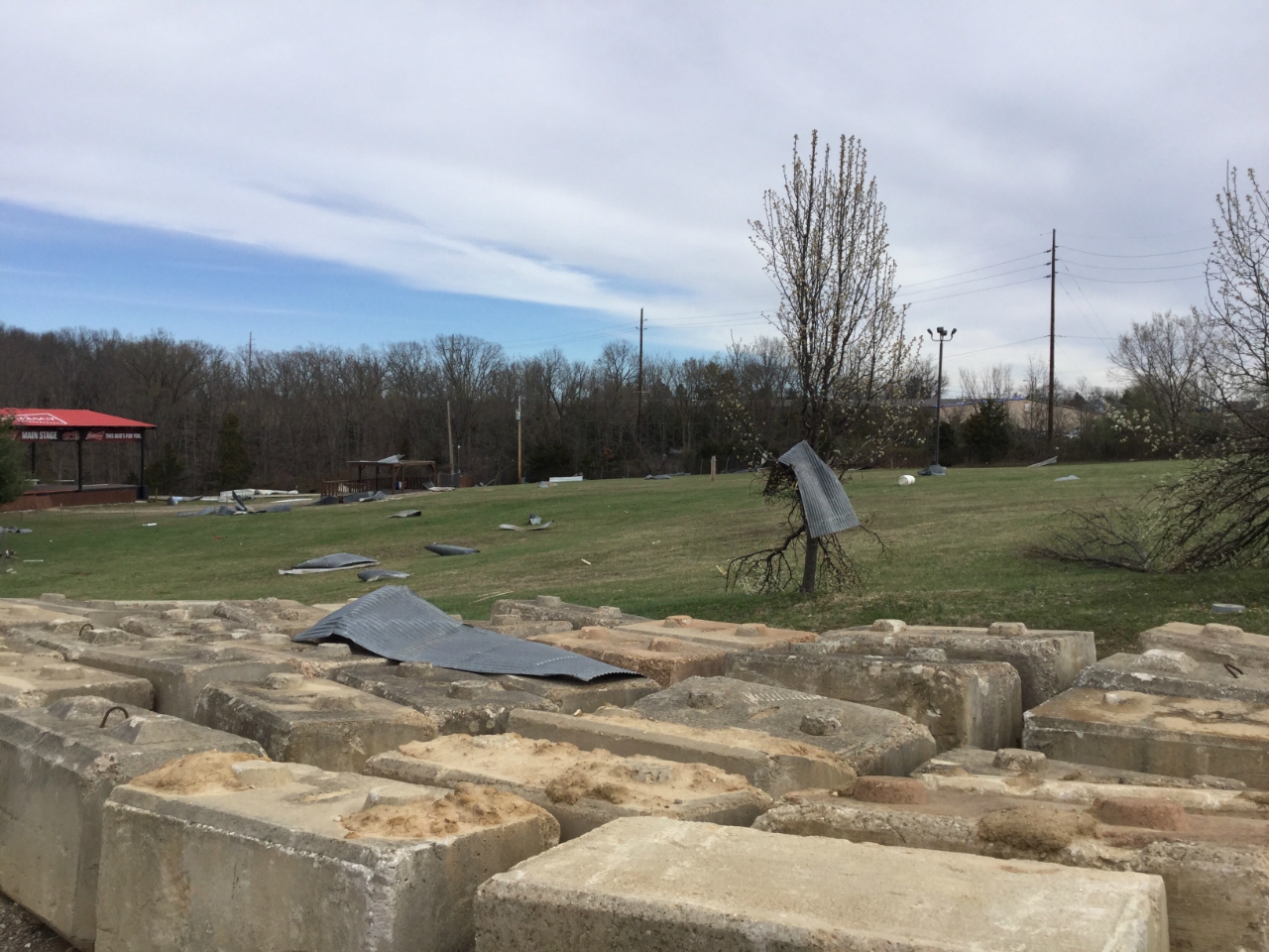 Photo of debris from damaged building at Jefferson County Fairgrounds.